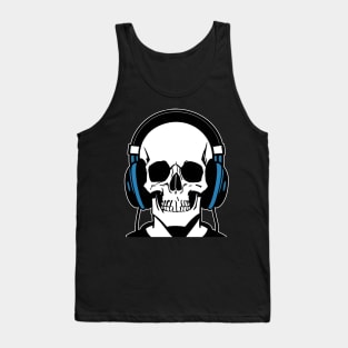 Skull With Headphones, Blue | Listening Music Tank Top